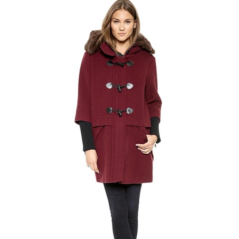 Rebecca Minkoff Fur Scotch Toggle Coat Wine